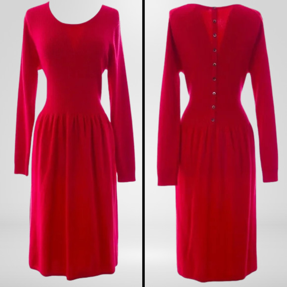 Boden Womens Wool Blend Sweater Dress Size 14R Ribbed Button Back Holidays - Picture 1 of 10